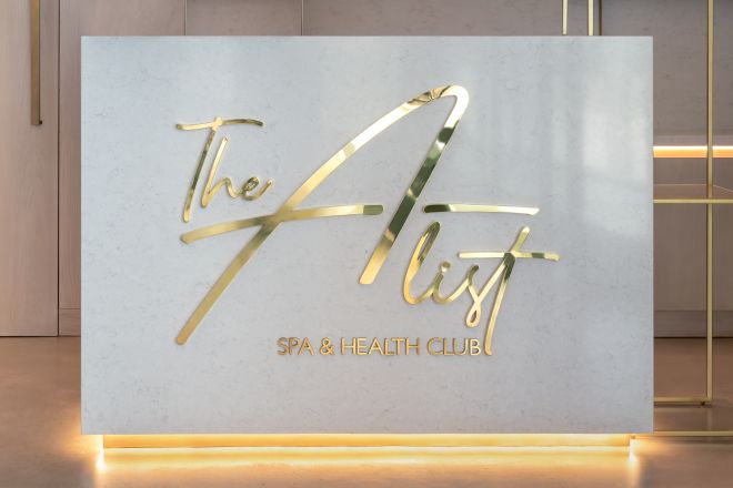 spa reception area and logo