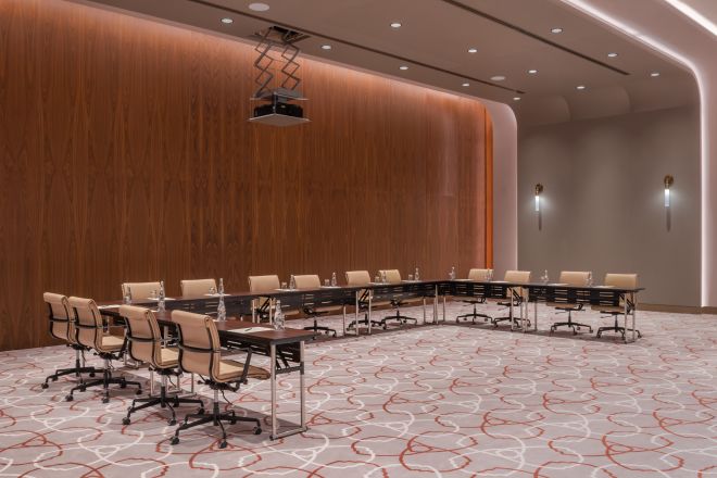 meeting room with u shape table set up