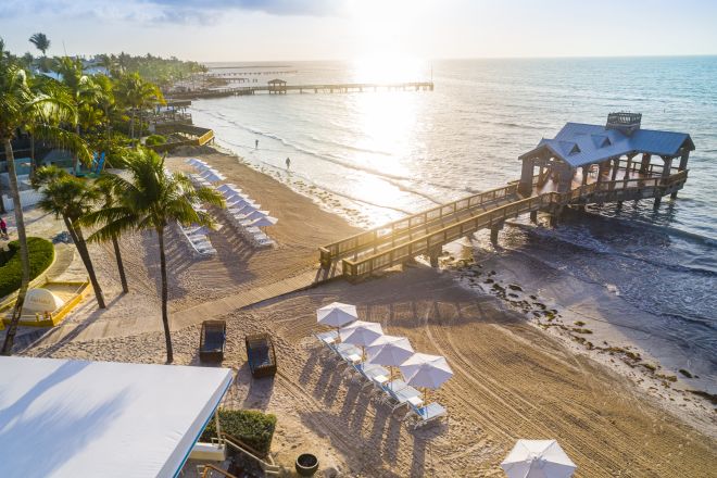 Aerial View of the Beach Area at Sunrise