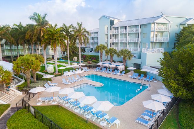 Aerial View of Outdoor Pool Area and Event Lawn