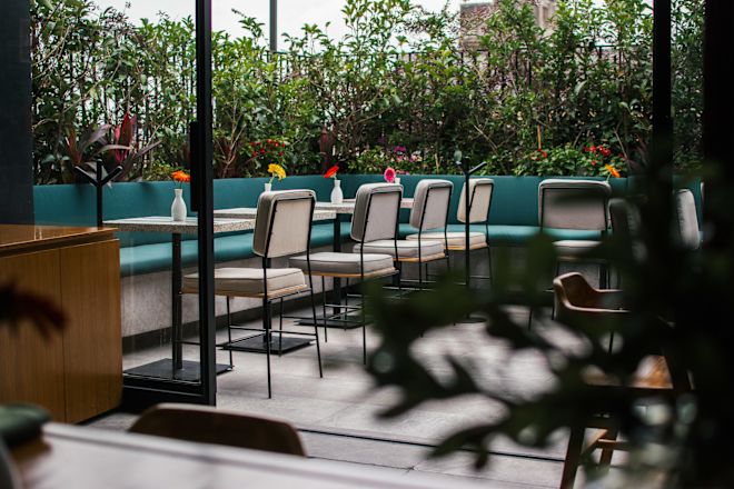 Seating Area in Outdoor Patio of a Restaurant