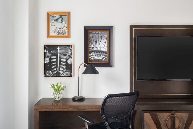 work desk and tv in guestroom