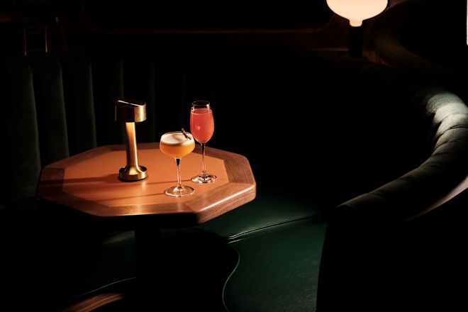 table at The Bronze Owl with cocktails