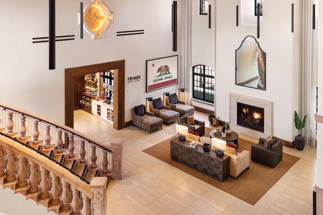 Overview of Lobby Area with Fire Place