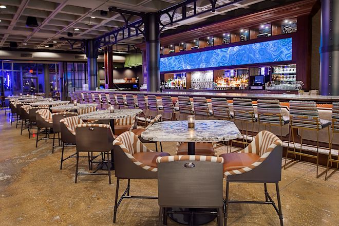 Bar and seating at The Train Shed Restaurant