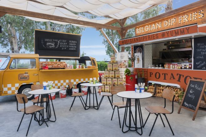 Outdoor Dining Area with Food Truck Style Setup