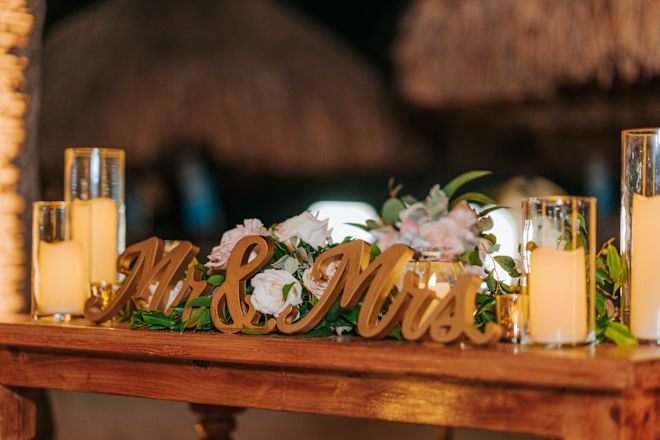 Mr and Mrs Table Decorated for a Wedding