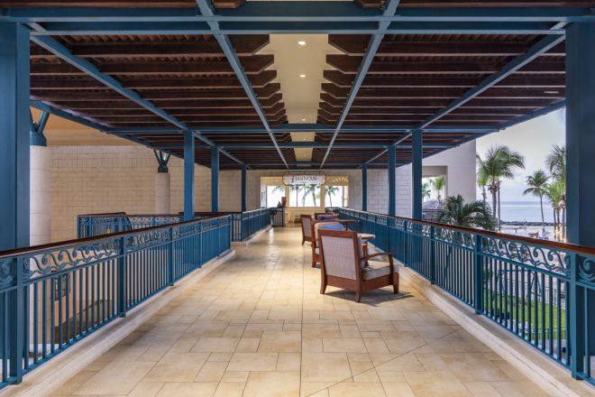 Balcony in Lobby Area of Hotel with Beach View