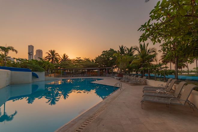 Outdoor Pool Area at Sunrise