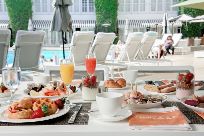 Prima colazione completa in piscina