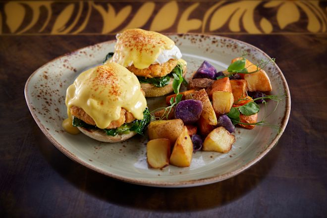 crab benedict on plate