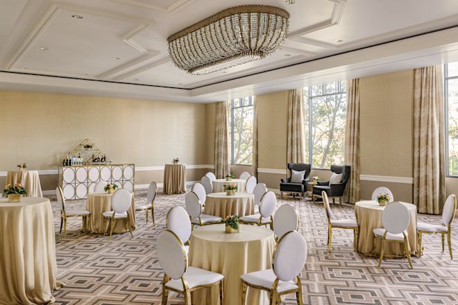 meeting room with round tables for banquet
