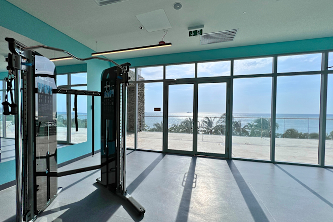 Shot of fitness center with windows looking out