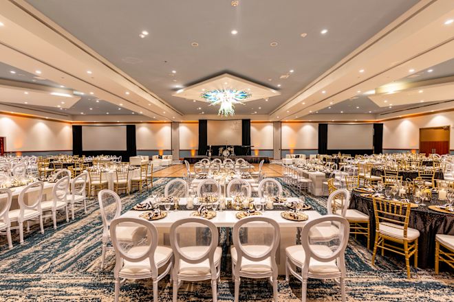 Ballroom with tables setup for event