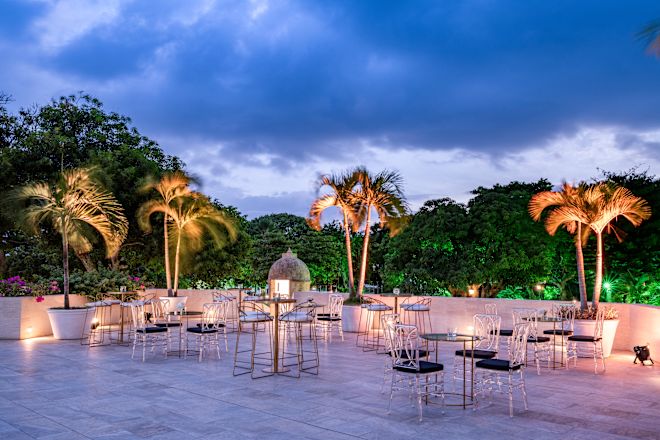 Garita Pool area setup for an event with tables