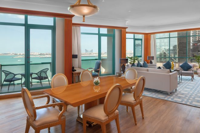 Royal Suite Living Area with Large Windows and Sea View
