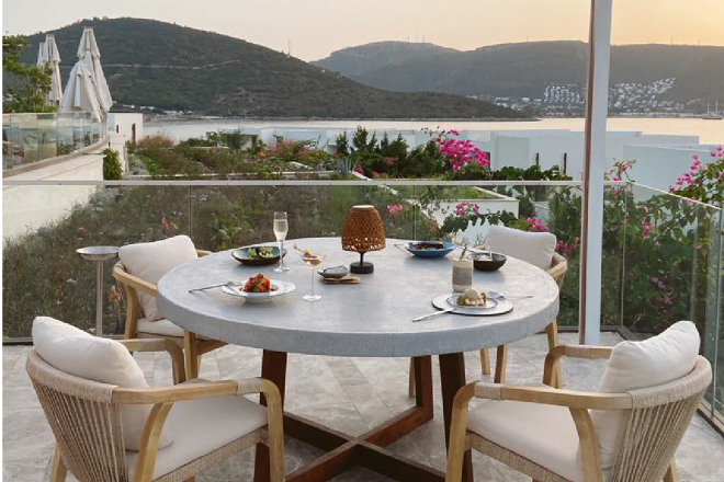 Table setup with view of hills