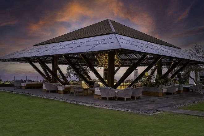 Bar area with tables and chairs