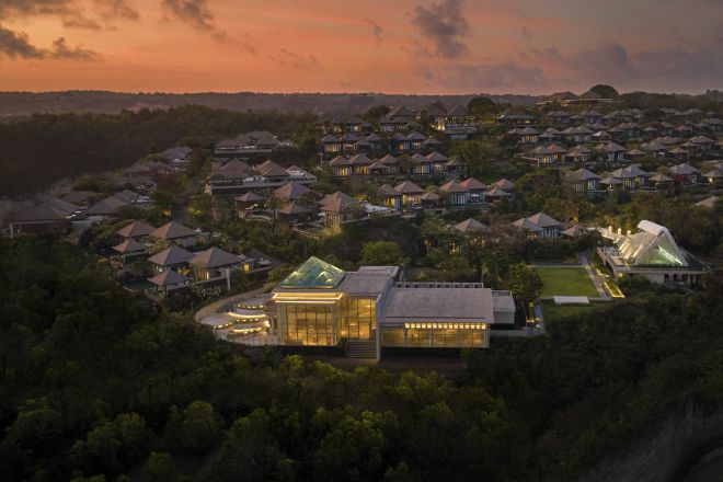 Aerial View of Resort at Night