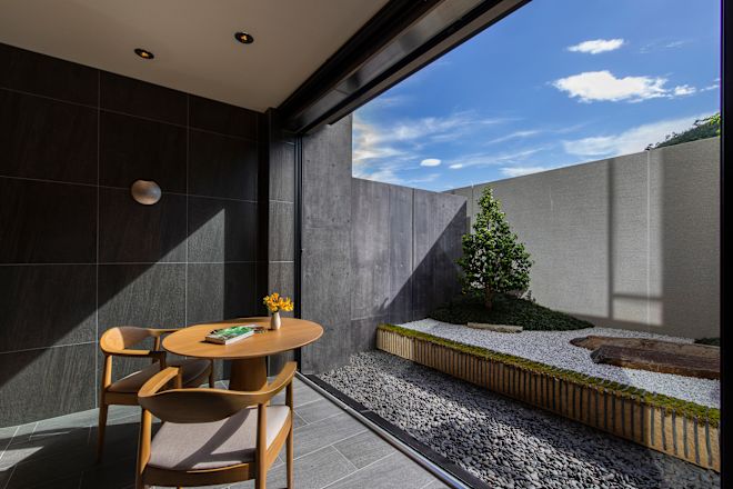 Seating area with table and chairs