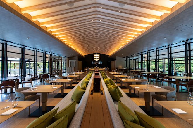 Restaurant area with tables and chairs