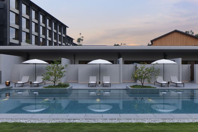 Thermal Pool View with Relaxing Seating Area