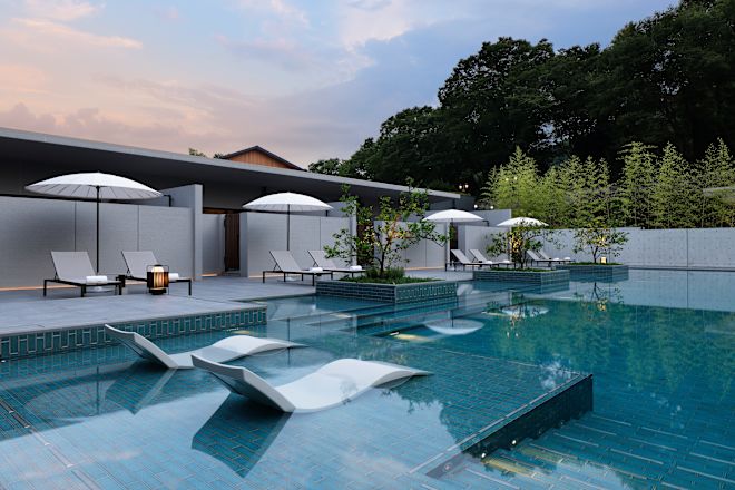 Thermal Pool View with Relaxing Seating Area