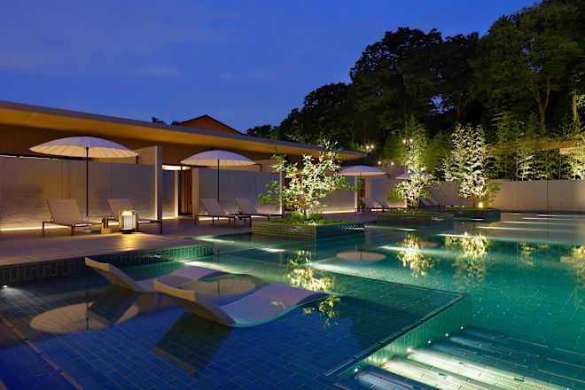 View of Thermal Pool at the Spa at Night