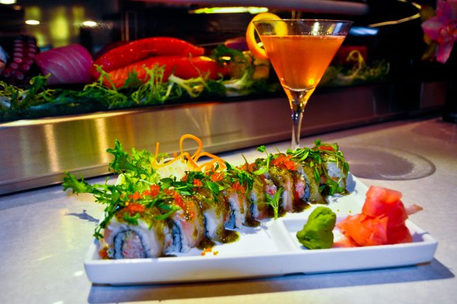 Plate of Sushi and a Cocktail