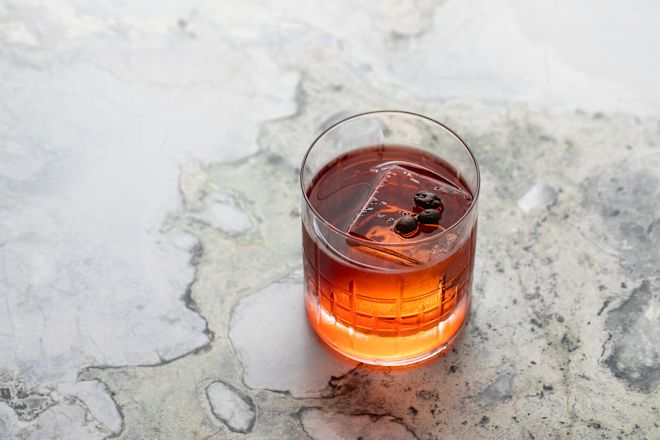 a Drink on a Table at the Lobby Bar