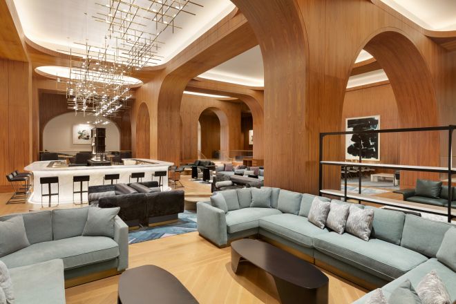 Lobby bar counter and seating area