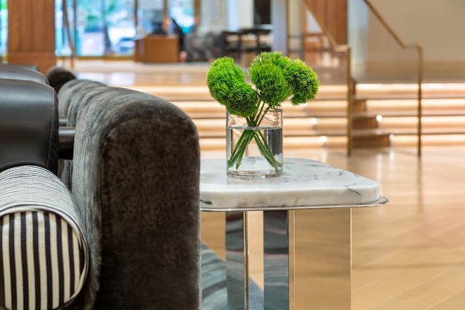 Lobby bar close-up of table with beverage