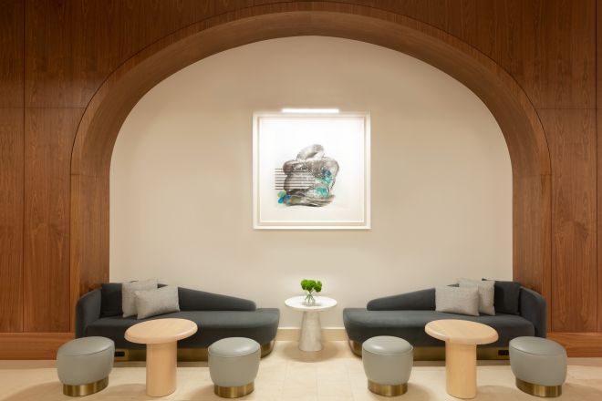 Lobby bar seating and tables