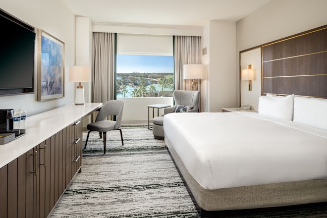 King Guest Room with Pool and River Outside View