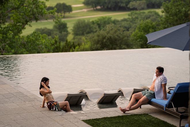 Adult-only outdoor swimming pool overlooking the golf course