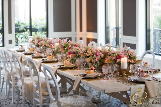 Table Setup for Dining with Flowers for a Wedding Celebration