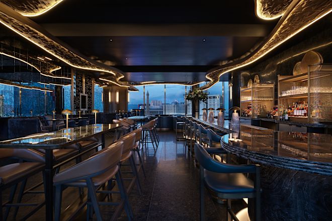 Hard Shake bar and lounge area, window view of the city