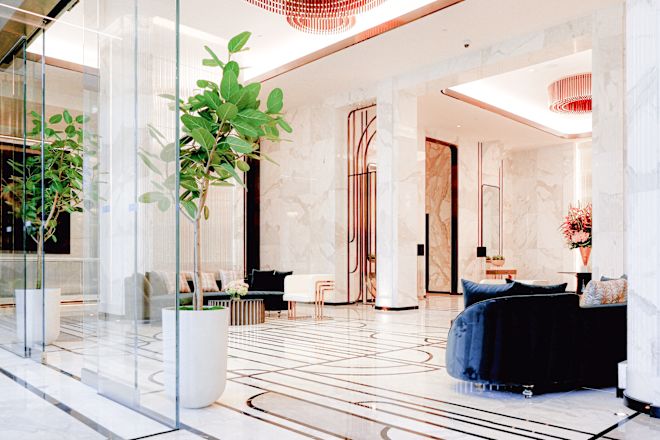 Lobby Area with Comfortable Seats and Plants