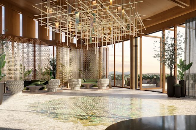 Spacious lobby area with comfortable seating