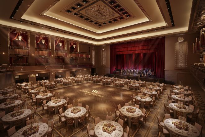 Grand Ballroom Setup for Dinner and a Dancing Stage