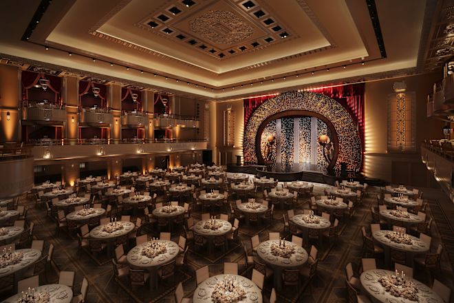 Grand Ballroom Setup with Round Tables for an Awards Ceremony