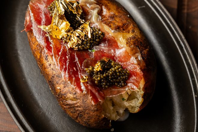 Bull & Bear restaurant, baked potato with toppings