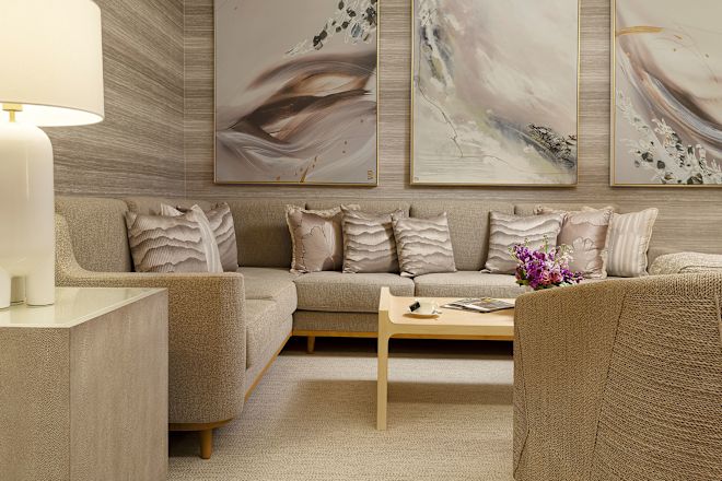 ruang ketenangan spa, sofa, kursi lounge, meja kopi