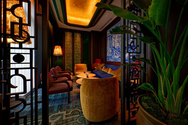 Zonă de luat masa la restaurantul Canes and Tales