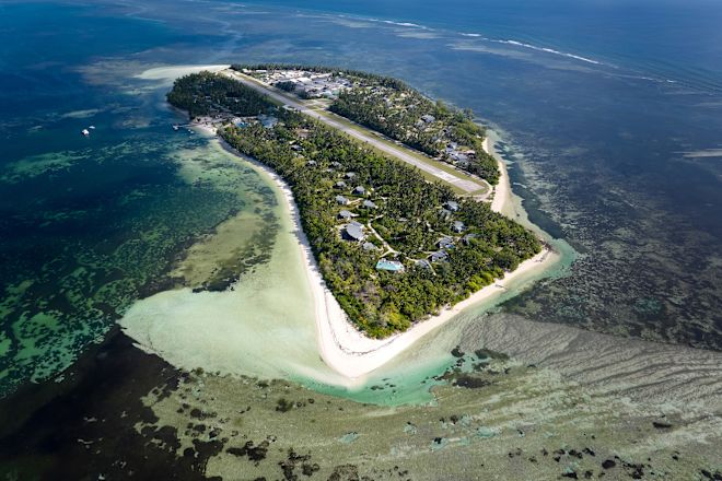 Drohnenblick auf die Insel