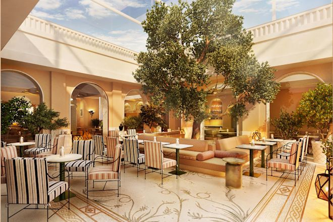 Sitzgelegenheiten der Byzantino Brasserie im Freien