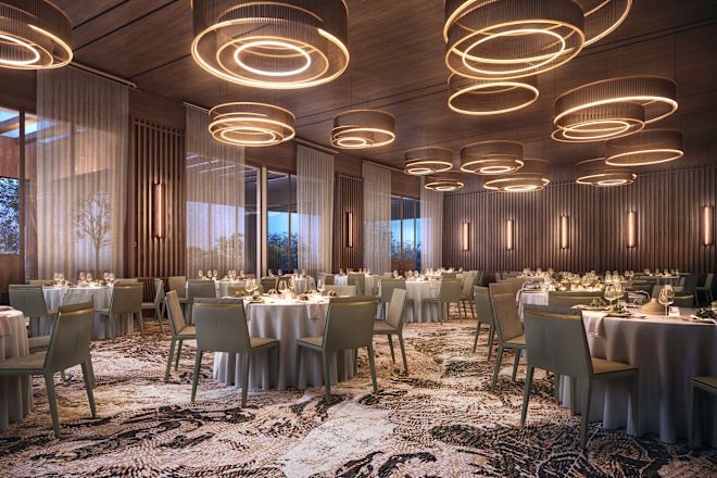 Ballroom with round tables and chairs