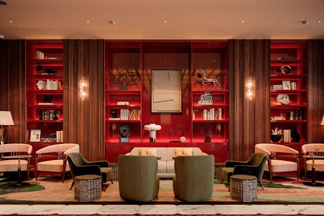 Зона отдыха в вестибюле в стиле библиотеки