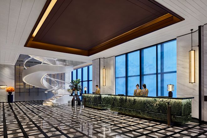 Hotel Reception Desk with Team Members