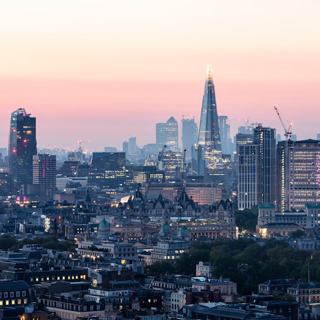 Vista panorámica de Londres al atardecer